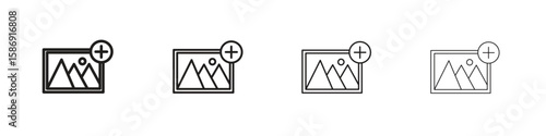 Add photos icon simple black vectors pack. Design infographic element