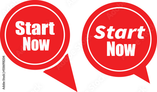 Modern red start now button bubble label vector design for website pop-up or CTA elements
