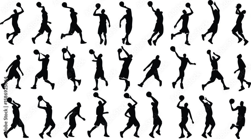 Basketball players in action silhouettes jumping Basketball players in action silhouettes jumping