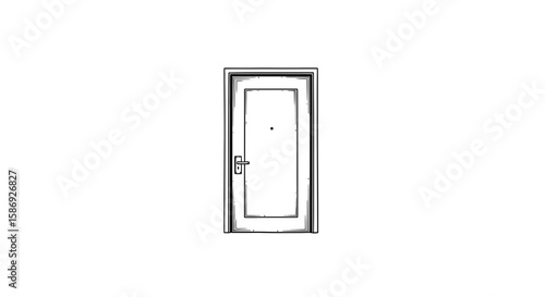 Vector illustration of a white wooden door with a handle and peephole for home interior design ideas and concepts