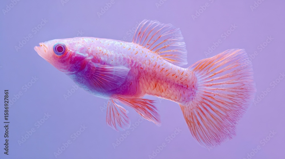 Fototapeta premium Isolated pink and purple fish with detailed fins against gradient background