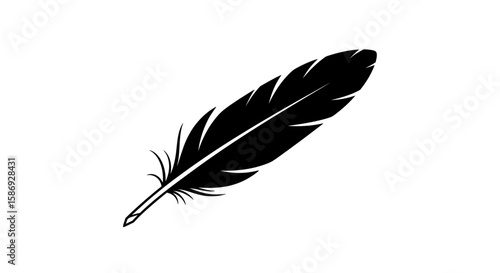 Vector black feather illustration vector graphic design element quill pen writing ink drawing clip art isolated on white