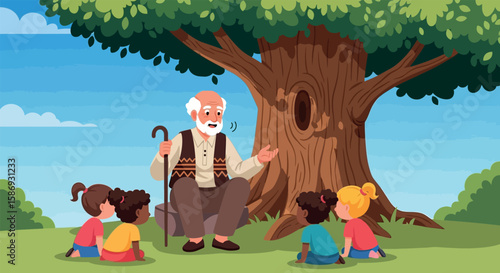 Grandfather Telling Stories to Children