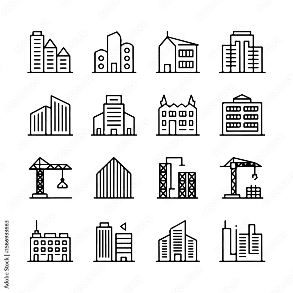 Fototapeta premium Unique and good quality building line icon set