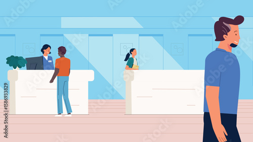 Customer Service Interaction at a Modern Reception Desk