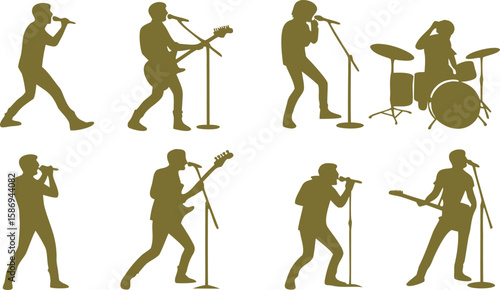 Musicians singing and playing guitars and drums band