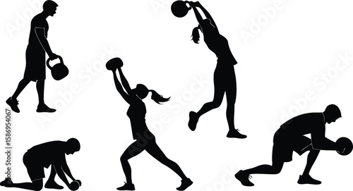 Silhouettes of people exercising with weights fitness exercise