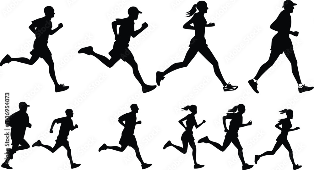 custom made wallpaper toronto digitalSilhouettes of people running in various poses motion athletes