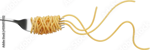 Obraz  z motywem A fork twirling spaghetti with loose strands flowing Pasta Italian food transparent background