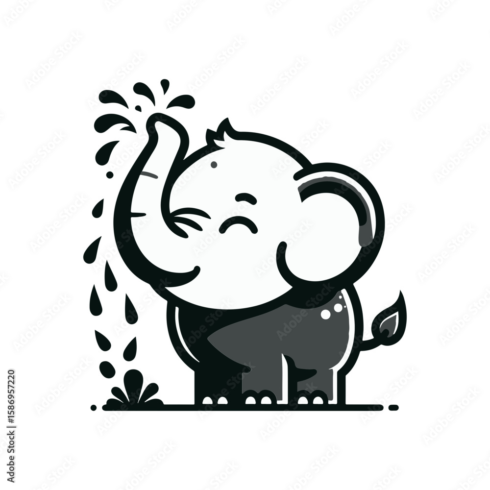 Fototapeta premium A blushing elephant spraying water with its trunk