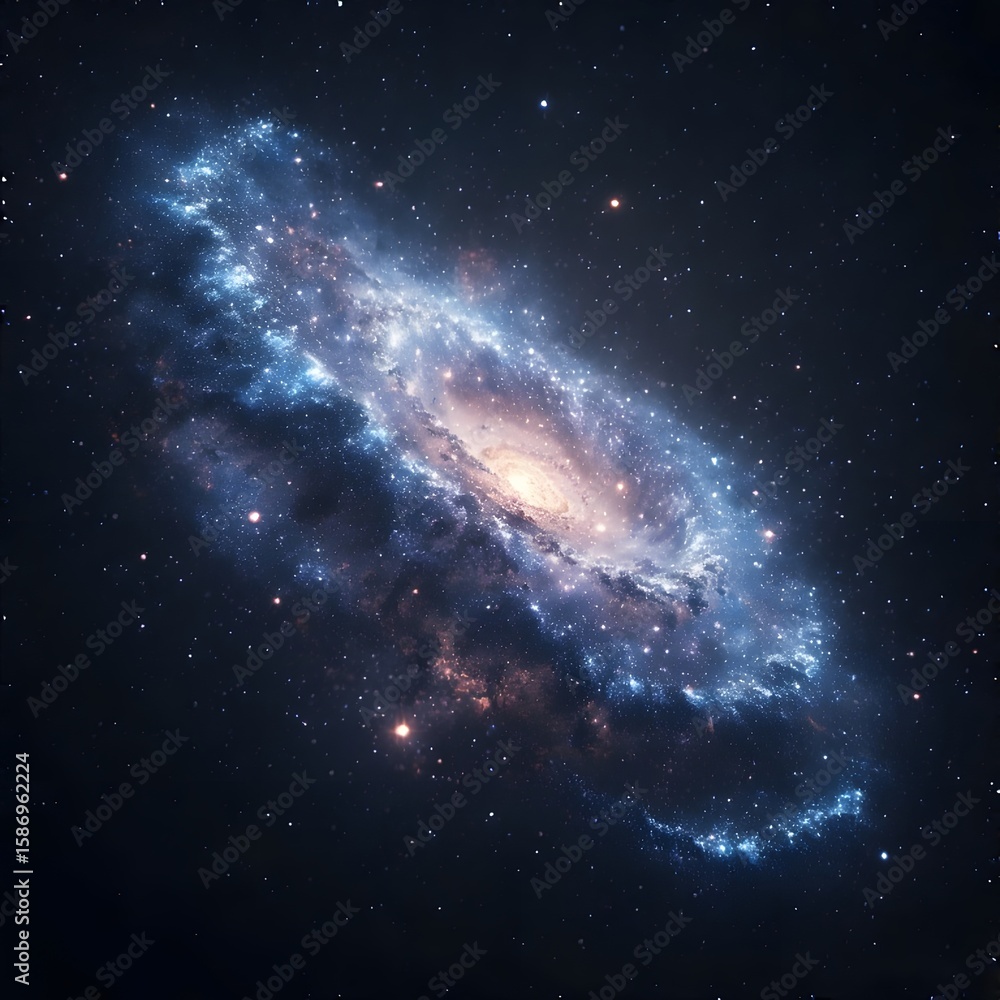 Fototapeta premium Bright Spiral Galaxy with Blue and Pink Nebulae in Deep Space