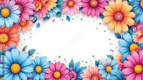 Colorful watercolor floral border design with space for text or additional content.