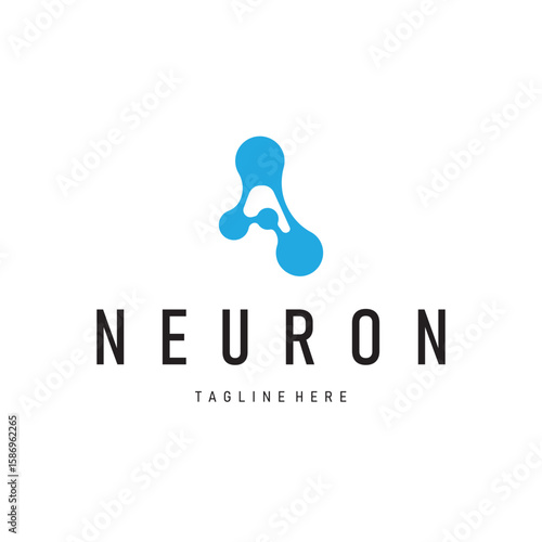 minimalist neuron logo design with cell silhouette dna neuron atom illustration symbol template