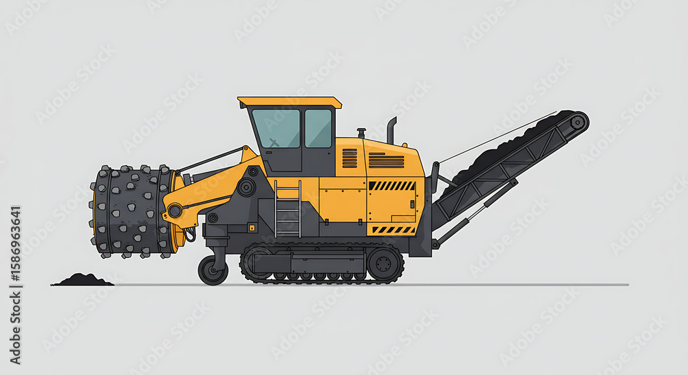 Fototapeta premium Heavy Equipment Illustration Industrial Trencher for Construction and Infrastructure Projects