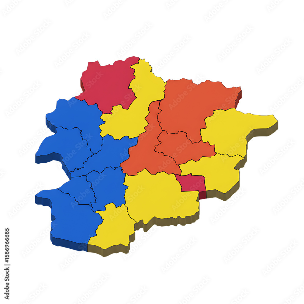 Obraz premium 3D political map of Afghanistan highlighting regions
