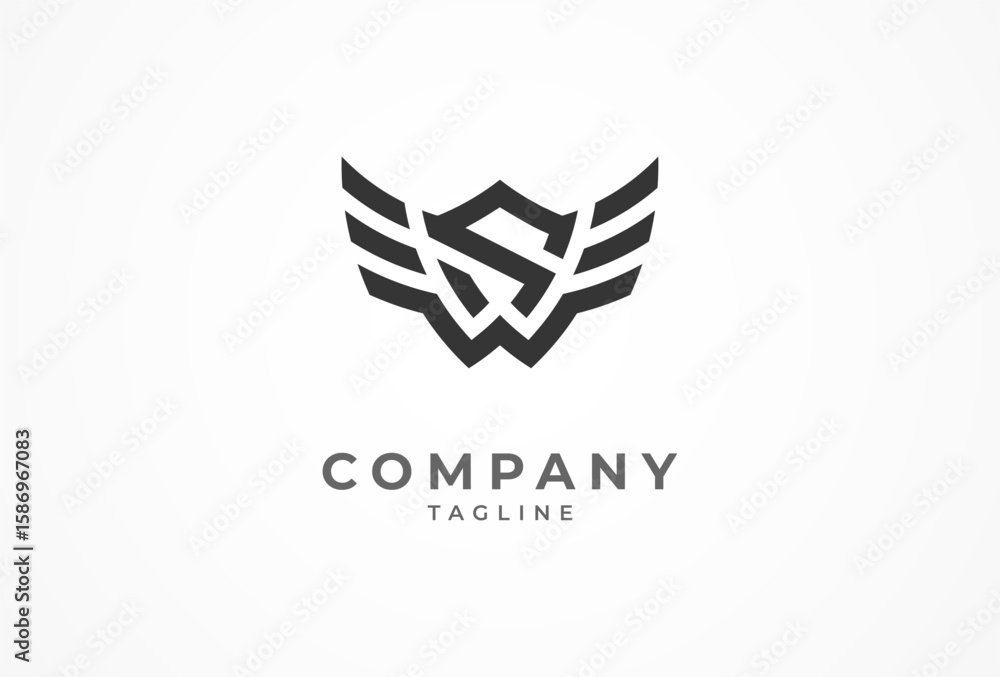 Fototapeta premium Initial SW logo, letter SW with Shield and wing combination, vector illustration