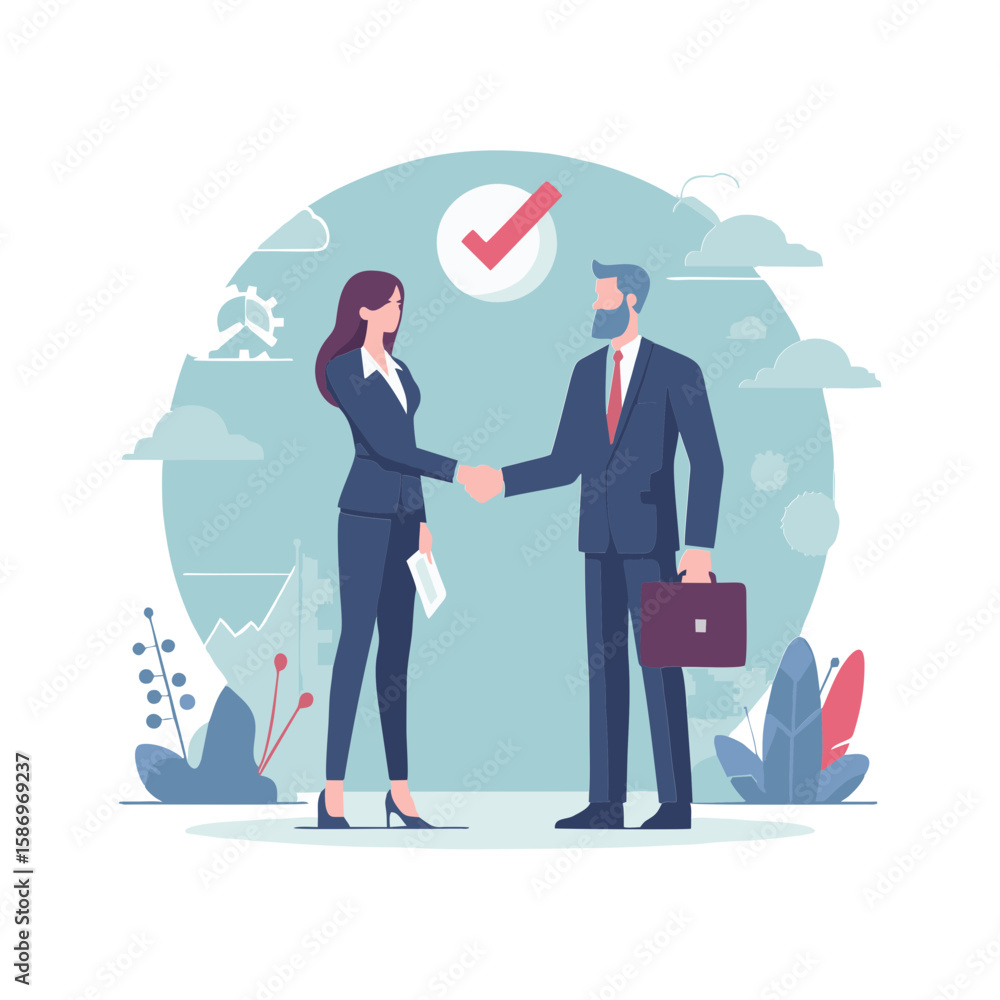 A business duo shaking hands after a deal A business duo shaking hands after a deal