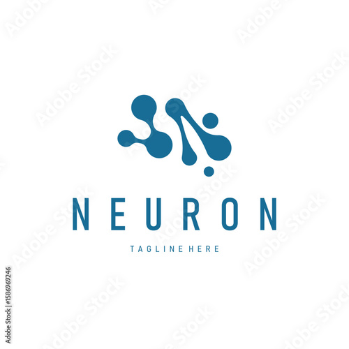 minimalist neuron logo design with cell silhouette dna neuron atom illustration symbol template
