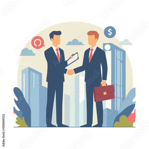 A business duo shaking hands after a deal