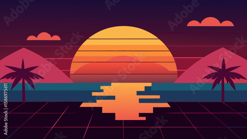 Puzzle Game Background a Challenging But Beautiful Sunset Illustration