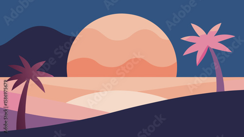 Childrens Book Illustration Background a Gentle Sunset Peaceful Story Scene