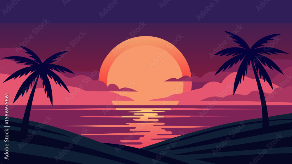 Fototapeta premium Landscape Background a Sprawling Tropical Sunset Vibrant Panoramic View