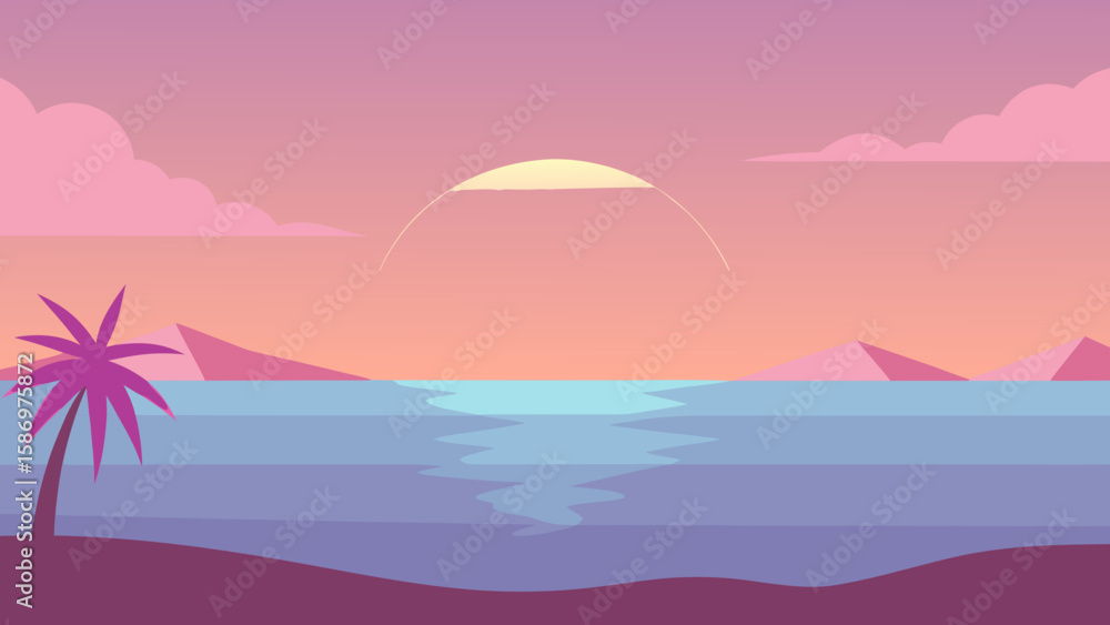 Fototapeta premium Dreamy Background Scene a Pastel Sunset Glow Serene Ethereal Illustration