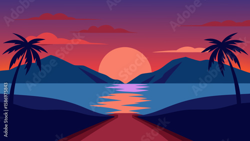 Peaceful Background Scene Dusk Settling Over a Serene Landscape Illustration