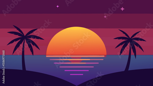 Animated Background Frame a Tranquil Sunset Over Ocean Serene Loopable Visual