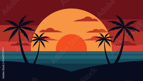 Detailed Background Scene a Serene Coastal Sunset Peaceful Ocean View