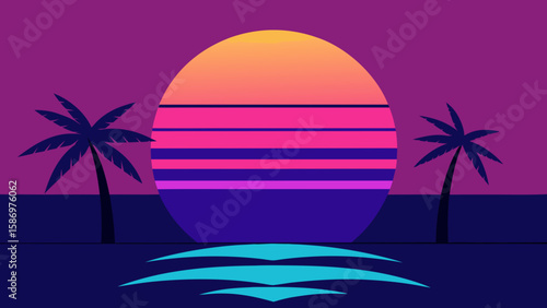 Calm and Colorful Background Image of a Sunset by the Ocean