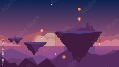 Background Scene of a Floating Island Network Fantasy World Illustration