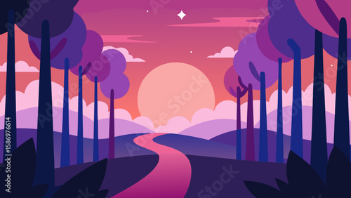 Fairytale Forest at Sunset Background Scene Magical Enchanted Woods