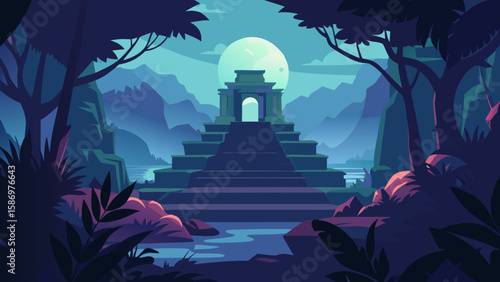 Background Scene of a Forgotten Temple in a Jungle Ancient Ruins