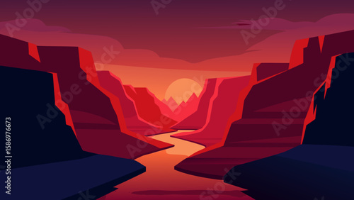 Background Scene of a Deep Canyon at Dusk with Dramatic Lighting