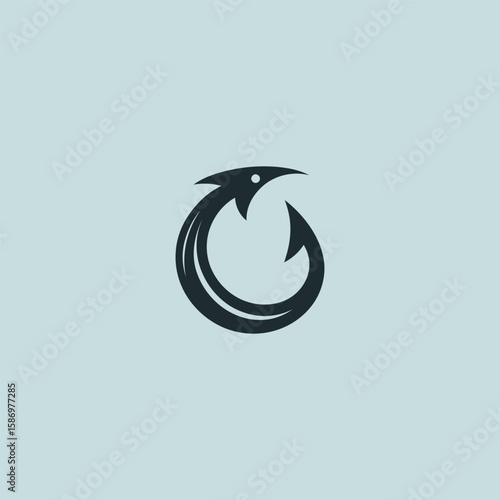 Fish hook logo in clean and bold silhouette style.