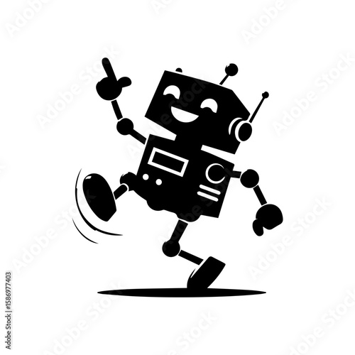 A cheerful robot dancing with one wheel and antennas