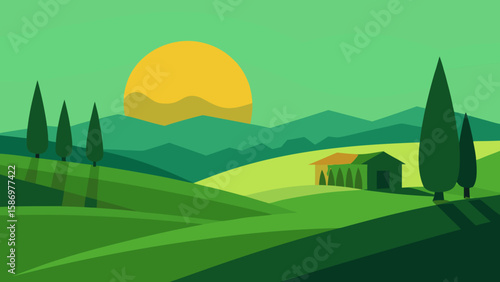 Digital Painting Background Scene Bucolic Pastoral Landscape Peaceful Calm Serene