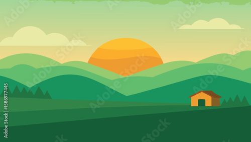 Minimalist Background Scene Summer Field Trees Peaceful Calm Serene Nature