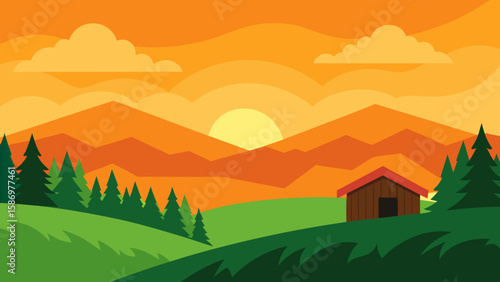 Vibrant Sunset Rolling Hills Background Scene Peaceful Calm Serene Nature
