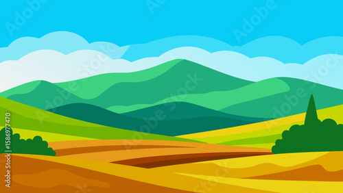 Bright Clean Landscape Illustration Background Scene Peaceful Calm Serene Nature