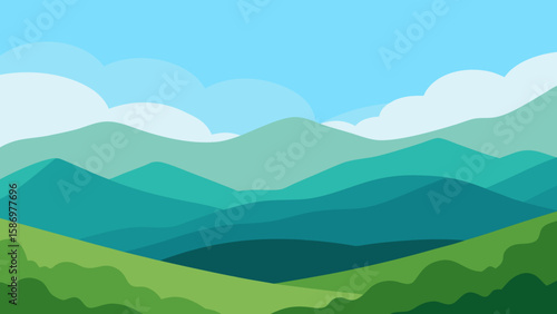 Gentle Slopes Valley Winding River Background Scene Peaceful Calm Serene Nature