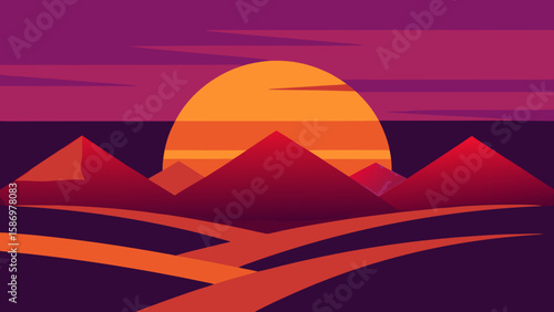 Stylized Mountain Valley Background Scene Peaceful Calm Serene Artistic Nature