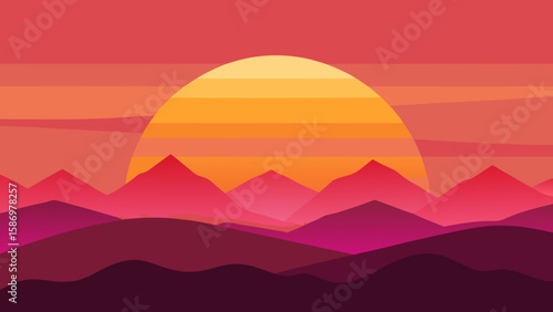 Vector Illustration Picturesque Landscape Background Scene Peaceful Serene Artistic