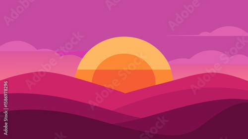 Flat Graphic Illustration Nature Background Scene Peaceful Serene Artistic Landscape