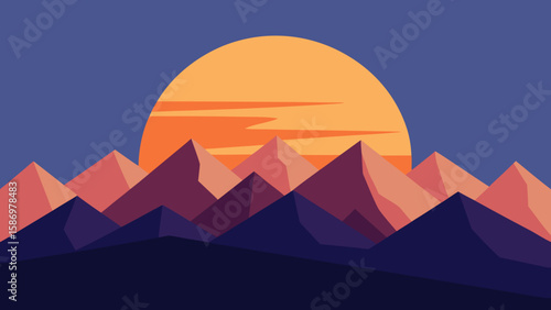 Tranquil Dawn Scene Flat Design Background Peaceful Serene Artistic Landscape