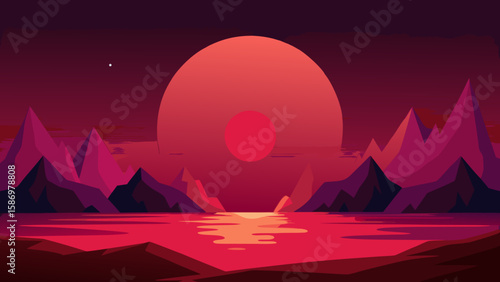 Breathtaking Alien Vista Giant Luminous Sun Sci Fi Futuristic Landscape