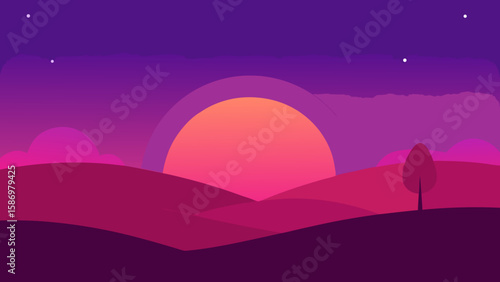 Serene Digital Background Scene Calm Twilight Sky Peaceful Artistic Illustration