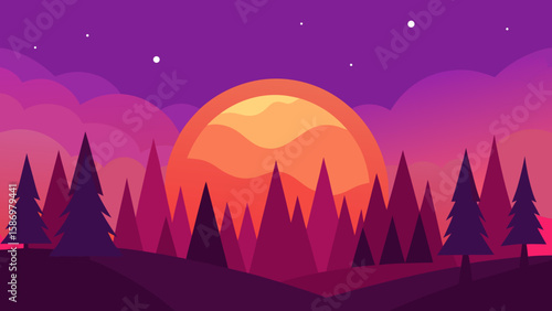 Clean Vector Art Background Scene Depicting Peaceful Serene Nature Landscape