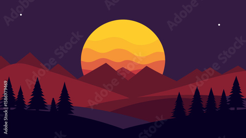 Serene Graphic Background Scene Nocturne Peaceful Calm Tranquil Artistic Night